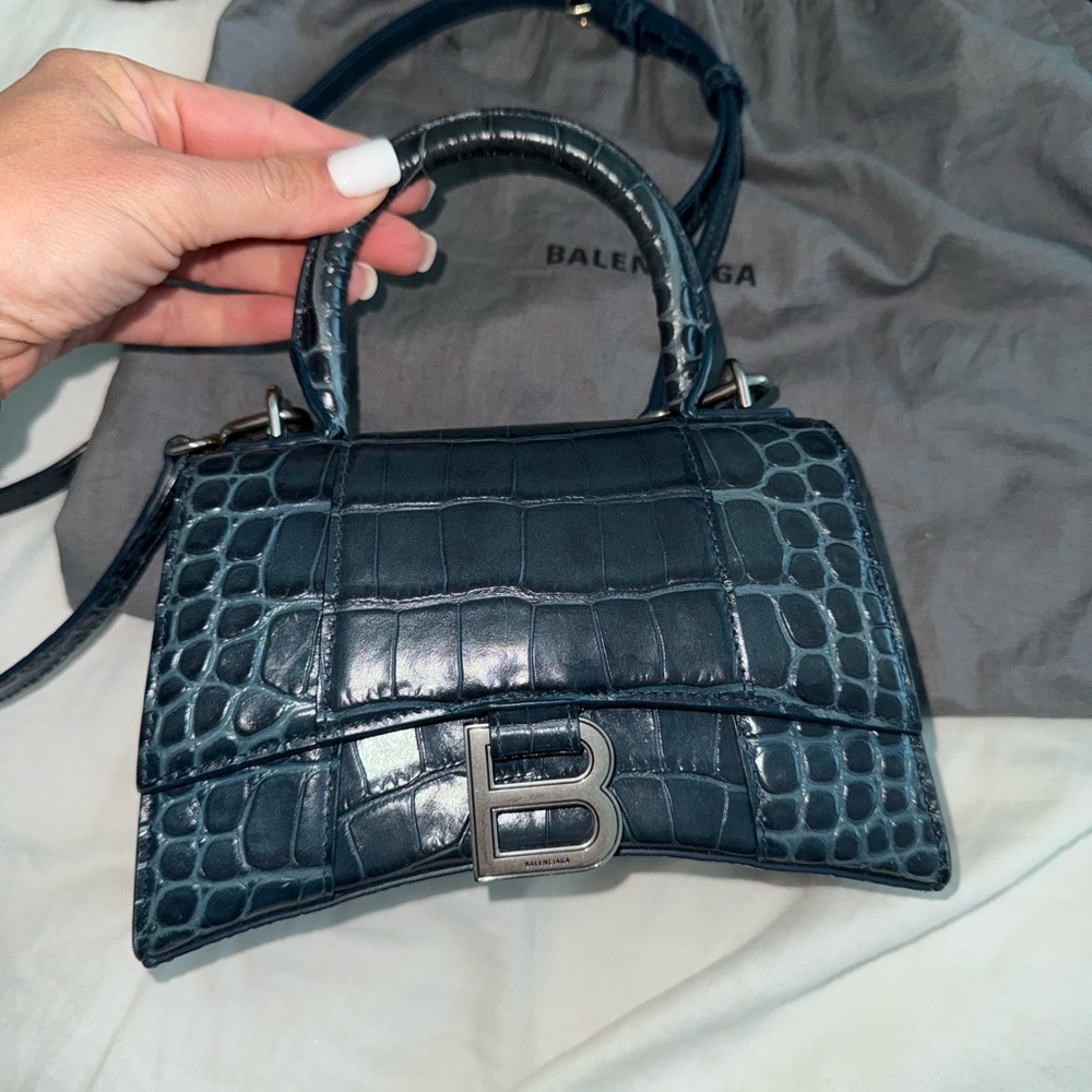Balenciaga Blue Mini Croc-Embossed Bag